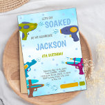 Editable Summer Splash Party Invite<br><div class="desc">Get ready to soak and celebrate with this vibrant Yellow & Blue Water Gun Birthday Invitation! Featuring playful splash elements, bold water blaster illustrations, and bright summer colours, this editable invite is perfect for a backyard water fight, summer bash, or fun-filled pool party. Easily personalize with your child’s name, age,...</div>