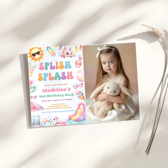 Editable Summer Splish Splash Birthday Party Photo Invitation (Creator Uploaded)