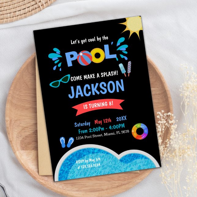 Editable Summer Water Party Invite (Water sunglass Ice cream Pool Birthday Invitations)