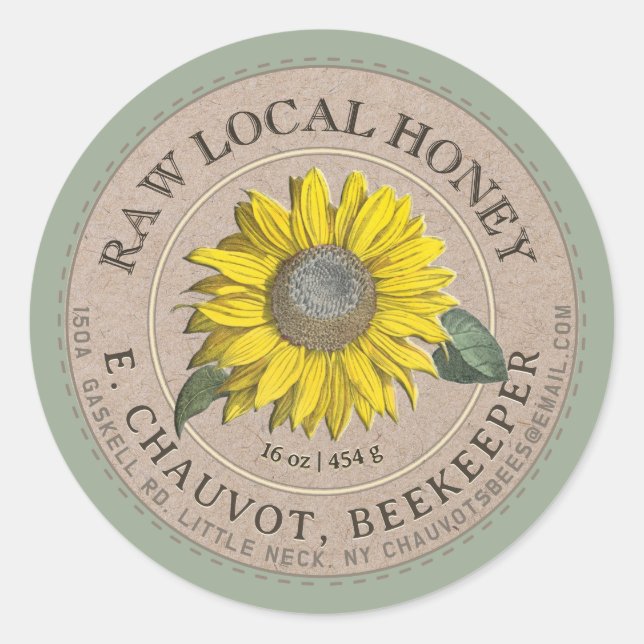 Editable Sunflower Honey Kraft Honey Jar Label (Front)