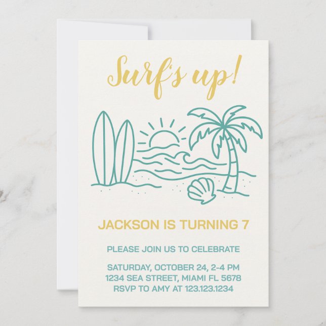 Editable Surf’s Up Birthday Invite (Front)