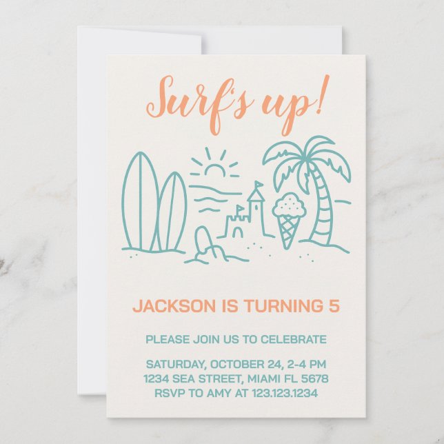 Editable Surf’s Up Birthday Party Invitation (Front)
