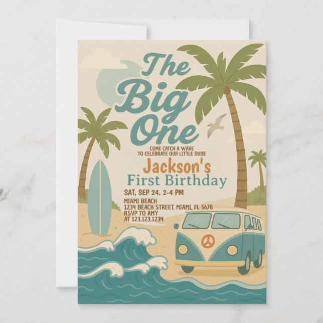 Editable Surf’s Up Boy 1st Birthday Invite (Front)