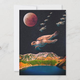 Editable Surreal Turtles Flying in Space Card