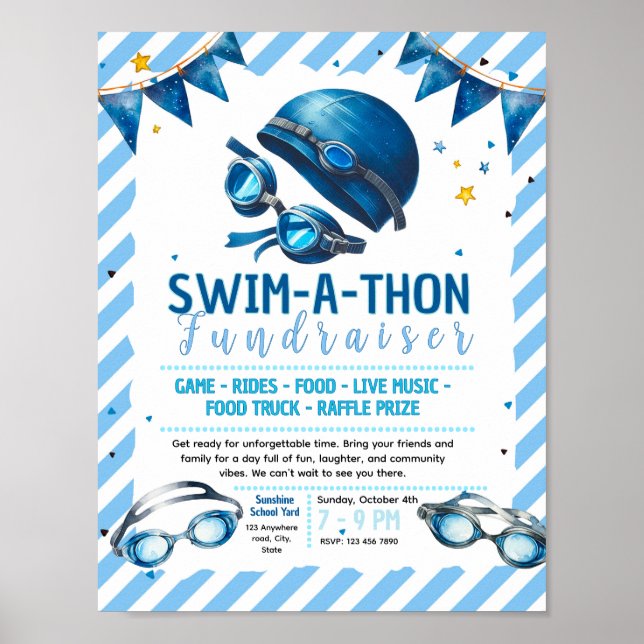 Editable swim a thon Fundraiser Flyer Poster (Front)