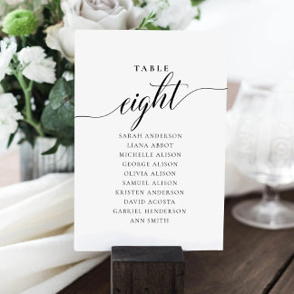 Editable Table Number Eight Seating Chart Card