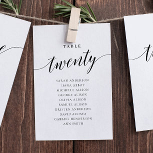 Editable Table Number Twenty Seating Chart Card