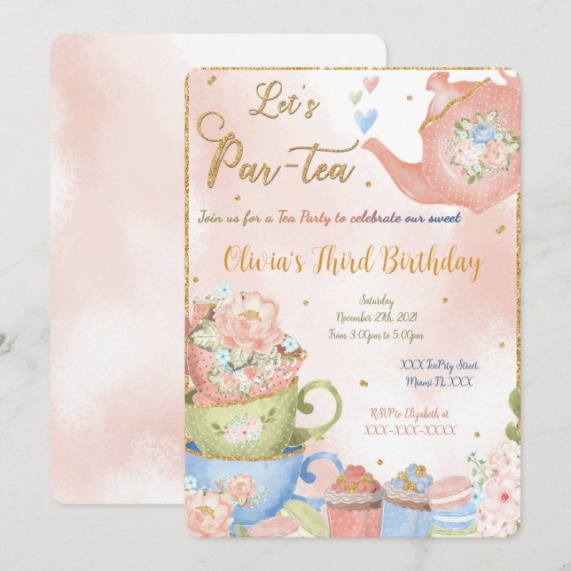 Editable Tea Party Invitation (Front/Back)