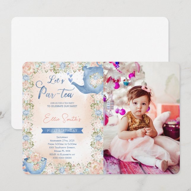 Editable Tea Party Photo Invitation (Front/Back)