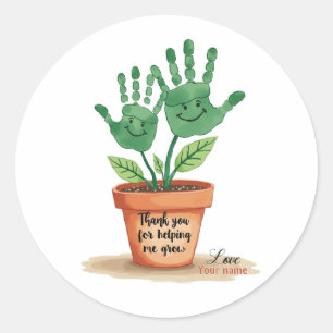 Editable Teacher Gift With Handprint Art Classic Round Sticker