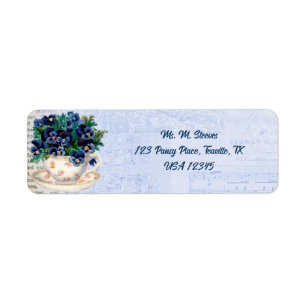 Editable Teacup and Pansies Return Address Label