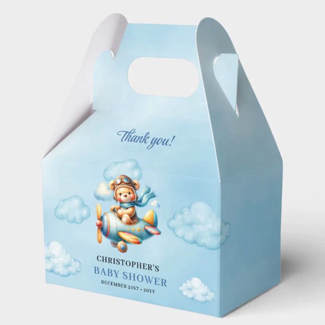 Editable Teddy Bear Aviator Blue Brown Boy Shower  Favor Box (Editable Teddy Bear Aviator Blue Brown Boy Shower Favor Box

)