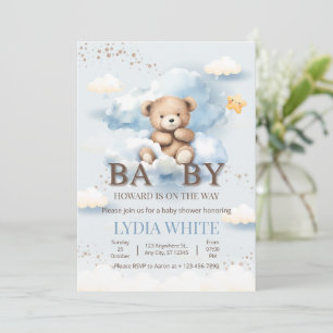 Editable Teddy Bear Baby Shower Can Bearly Wait Invitation