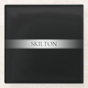 Editable Text & Colours Gradient Stripe w/Border Glass Coaster