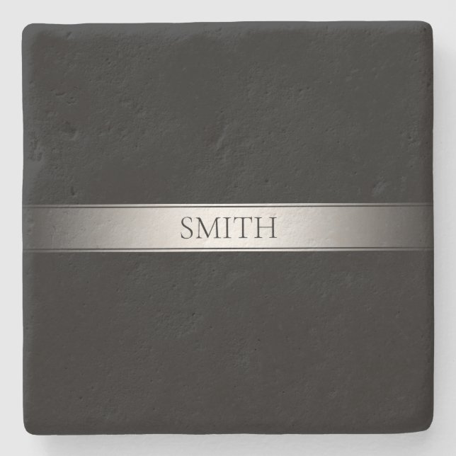 Editable Text & Colours | Gradient Stripe w/Border Stone Coaster (Front)