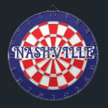 (editable text) NASHVILLE TN White Red Navy Blue Dartboard<br><div class="desc">NASHVILLE TN White, Red, And Navy Blue Coloured Dart Board Game Including 6 Brass Darts (can personalize with your choice of text) 🎯Please let me know if you have additional questions and because Zazzle's customer support handles the customer experience you may reach Zazzle customer support by chat, phone or email...</div>