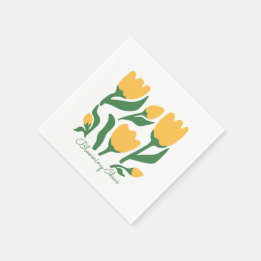 Editable Text Yellow Tulip Minimalist Esthetic Napkin