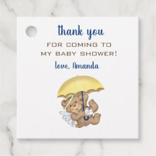 Editable Thank You Baby Shower Angel Bear Umbrella Favour Tags
