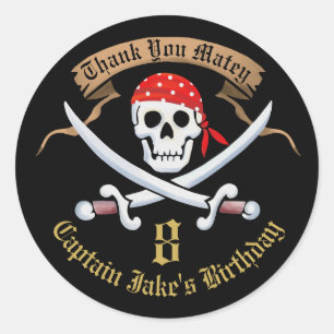 Editable Thank You Favour Jolly Roger Pirate Classic Round Sticker