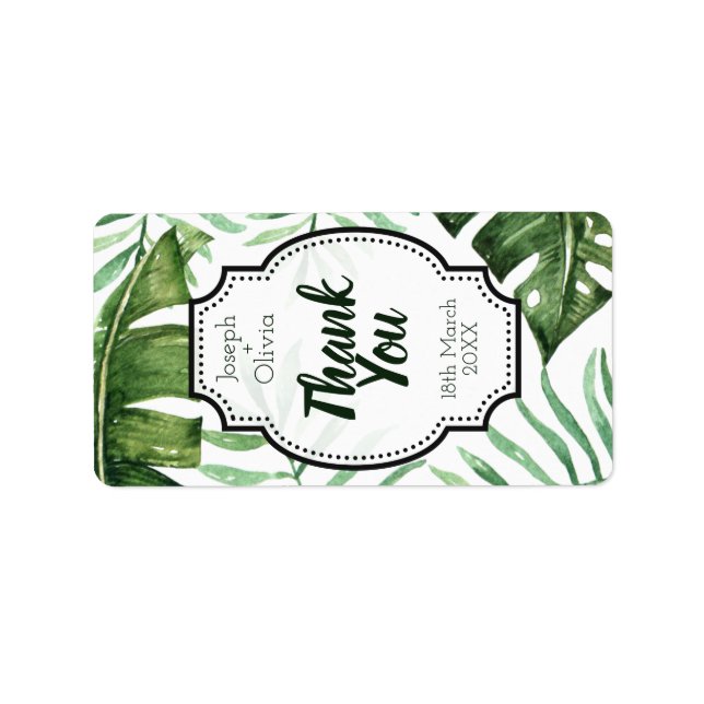 Editable Thank You Green Tropical Party Favour Label (Front)