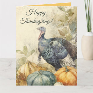 Editable Thanksgiving Turkey Pumpkins and Leaves Card