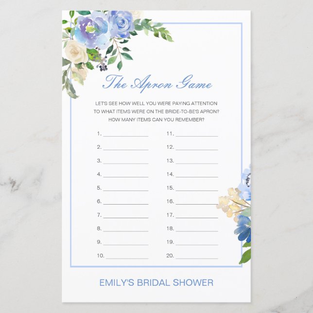 Editable The Apron Game Bridal Shower Game (Front)