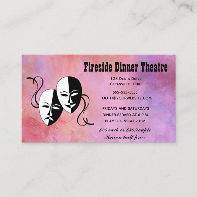 Editable Theatre Masks Dinner Theatre Business Card (Front)