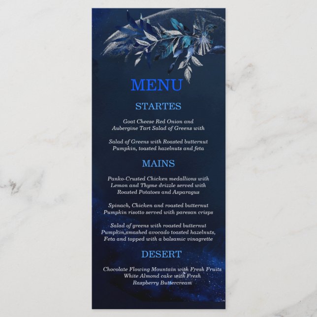 Editable Themes for Wedding Party  Menu card (Front)