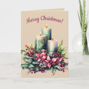 Editable Three Candles Christmas Card