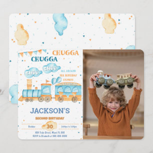 Editable Train Birthday Photo Invitations