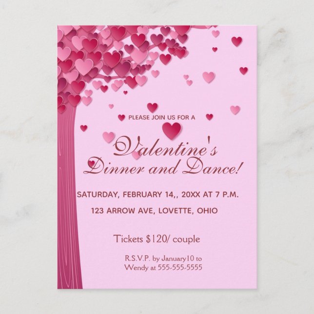 Editable Tree of Hearts Invitation Postcard (Front)