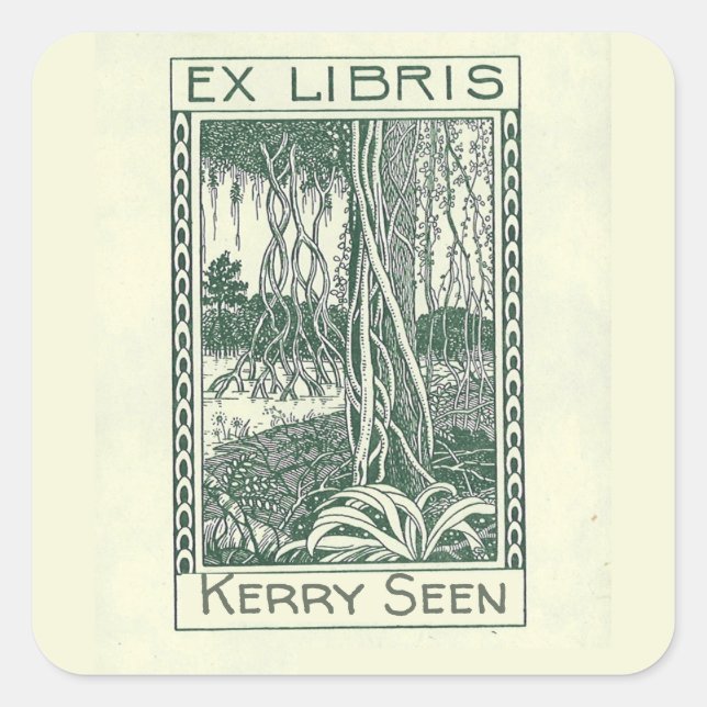 Editable Trees in a Forest Bookplate Square Sticker (Front)