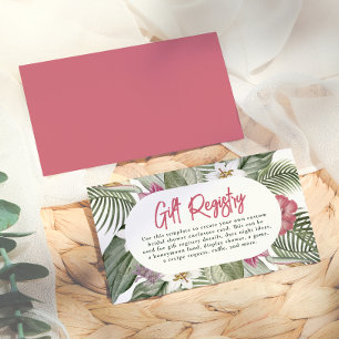 Editable Tropical Floral Modern Boho Bridal Shower Enclosure Card