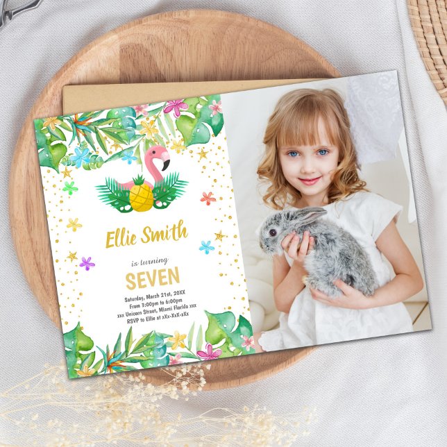 Editable Tropical Party Invite (Flamingo Birthday Invitations with photo)