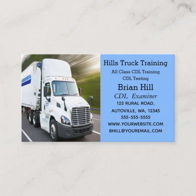 Editable Truck Driving School Instructor Examiner Business Card (Front)