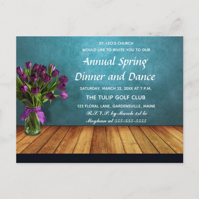 Editable Tulips in a Jar Spring Dinner Invitation (Front)