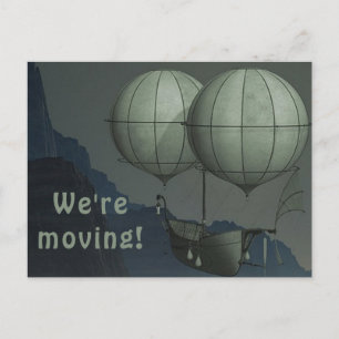 Editable Two Green Balloons We're Moving Notice Postcard