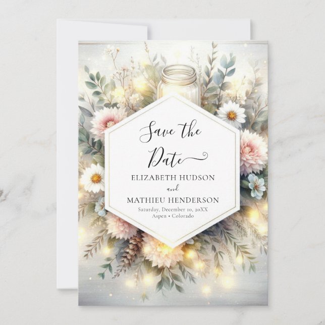 Editable Typography Mason Jar Wedding Save The Date (Front)