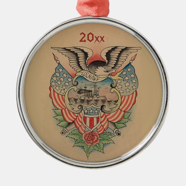 Editable U.S. Navy Tattoo Design Metal Ornament (Front)