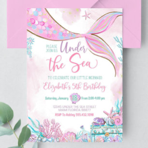 Editable Under the Sea Purple Teal Little Mermaid Invitation