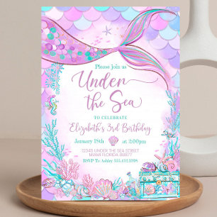 Editable Under the Sea Purple Teal Little Mermaid Invitation