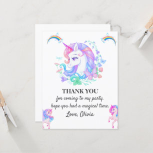 Editable Unicorn Birthday Party Thank You Card