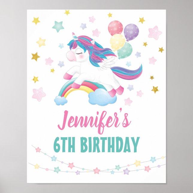 Editable Unicorn Birthday Party Welcome Sign (Front)