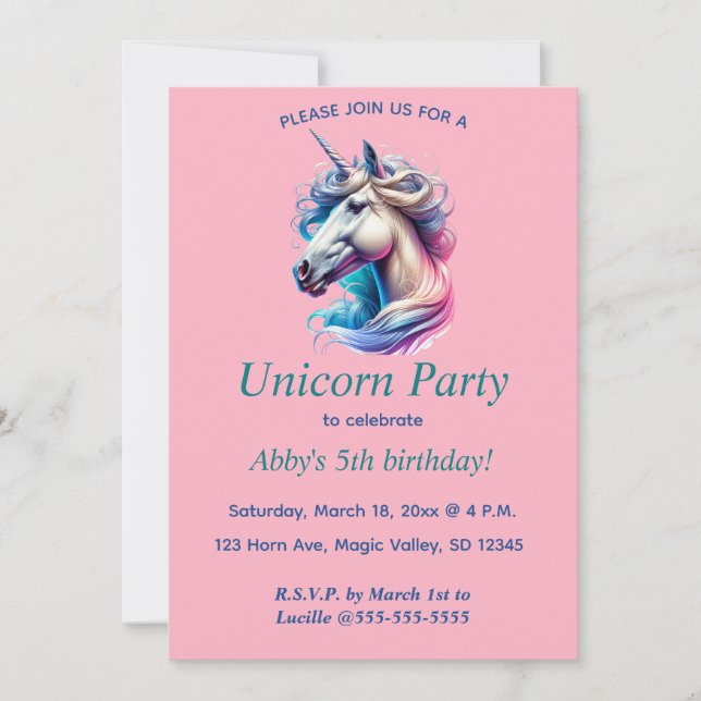 Editable Unicorn Party  Invitation (Front)