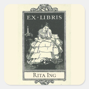 Editable Victorian Lady Reading Bookplate Square Sticker