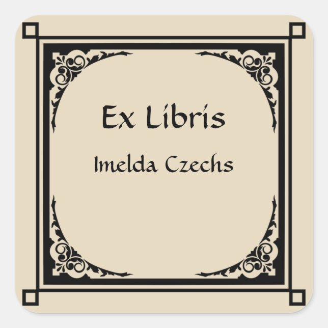 Editable Victorian Raindrop Corners Bookplate Square Sticker (Front)