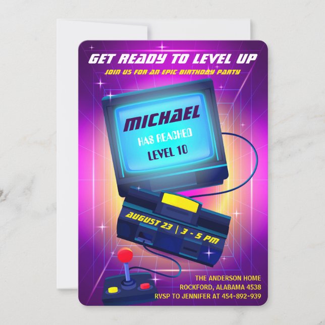 Editable Video Game Birthday Party Invitation (Front)