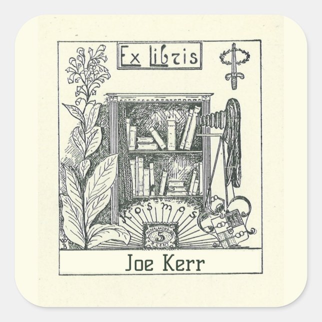 Editable Vintage Bookcase Plant Camera Bookplate Square Sticker (Front)