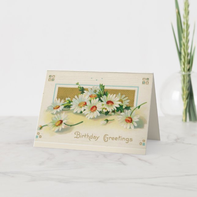 Editable Vintage Bunch of Daisies Birthday Card (Front)