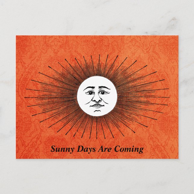 Editable Vintage Celestial Orange Sun Rays Postcard (Front)